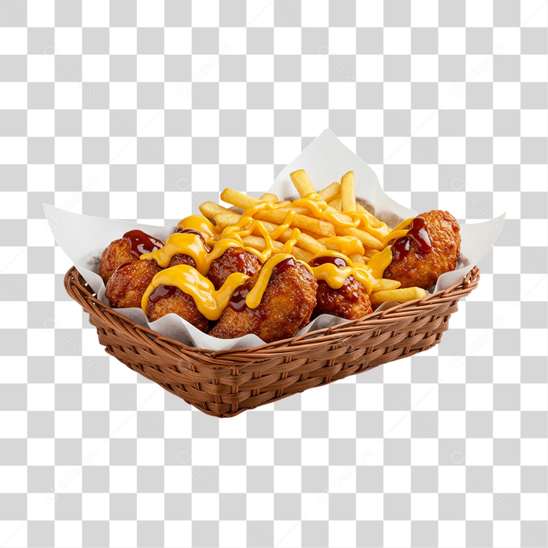 Porção de Batatas Fritas Frango PNG Transparente