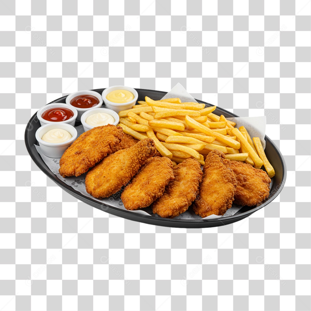 Porção de Batatas Fritas Frango PNG Transparente