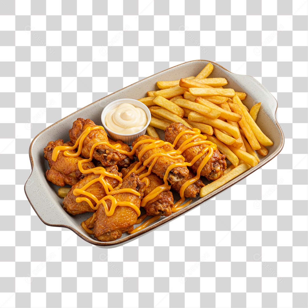 Porção de Batatas Fritas Bacon PNG Transparente