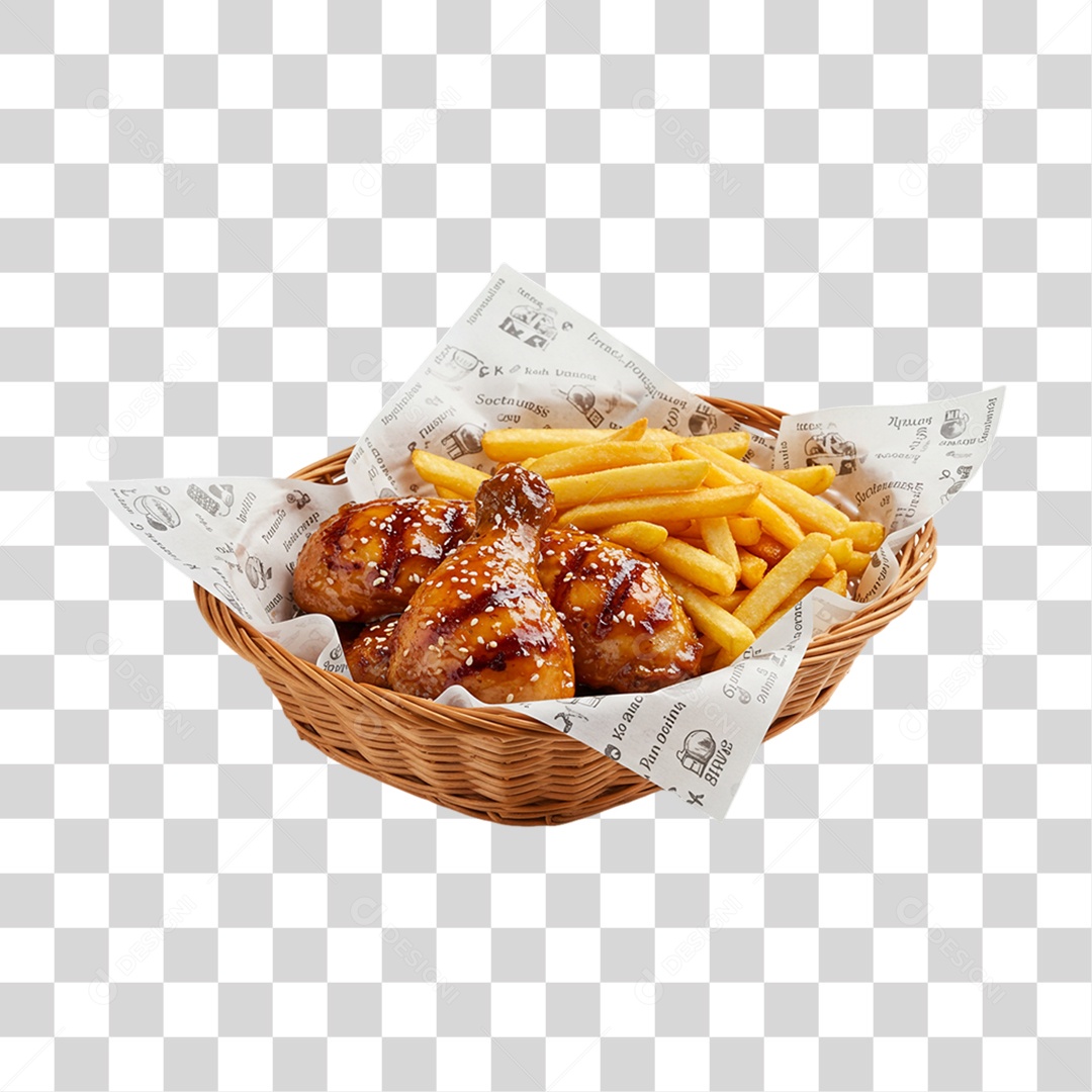 Porção de Batatas Fritas Frango PNG Transparente