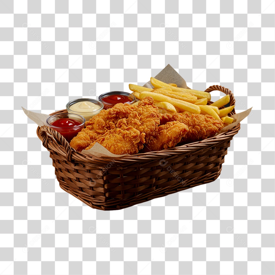 Porção de Batatas Fritas Frango PNG Transparente