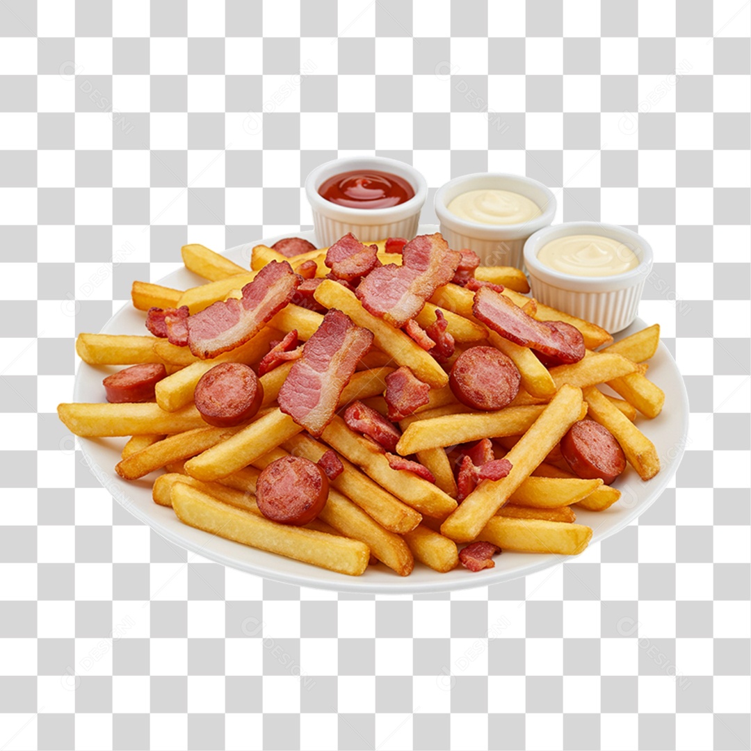 Porção de Batatas Fritas Bacon PNG Transparente