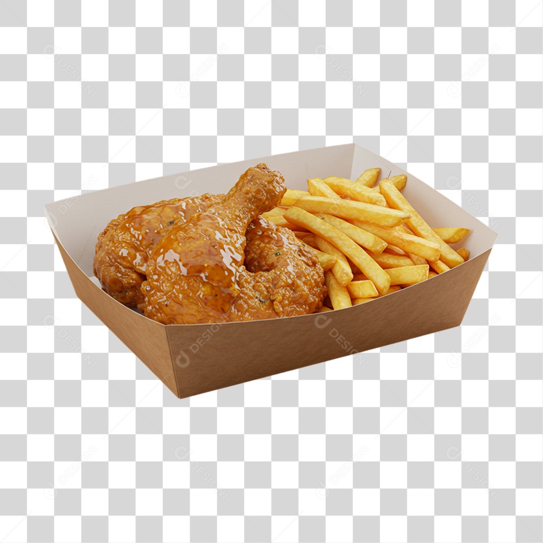 Porção de Batatas Fritas Frango PNG Transparente