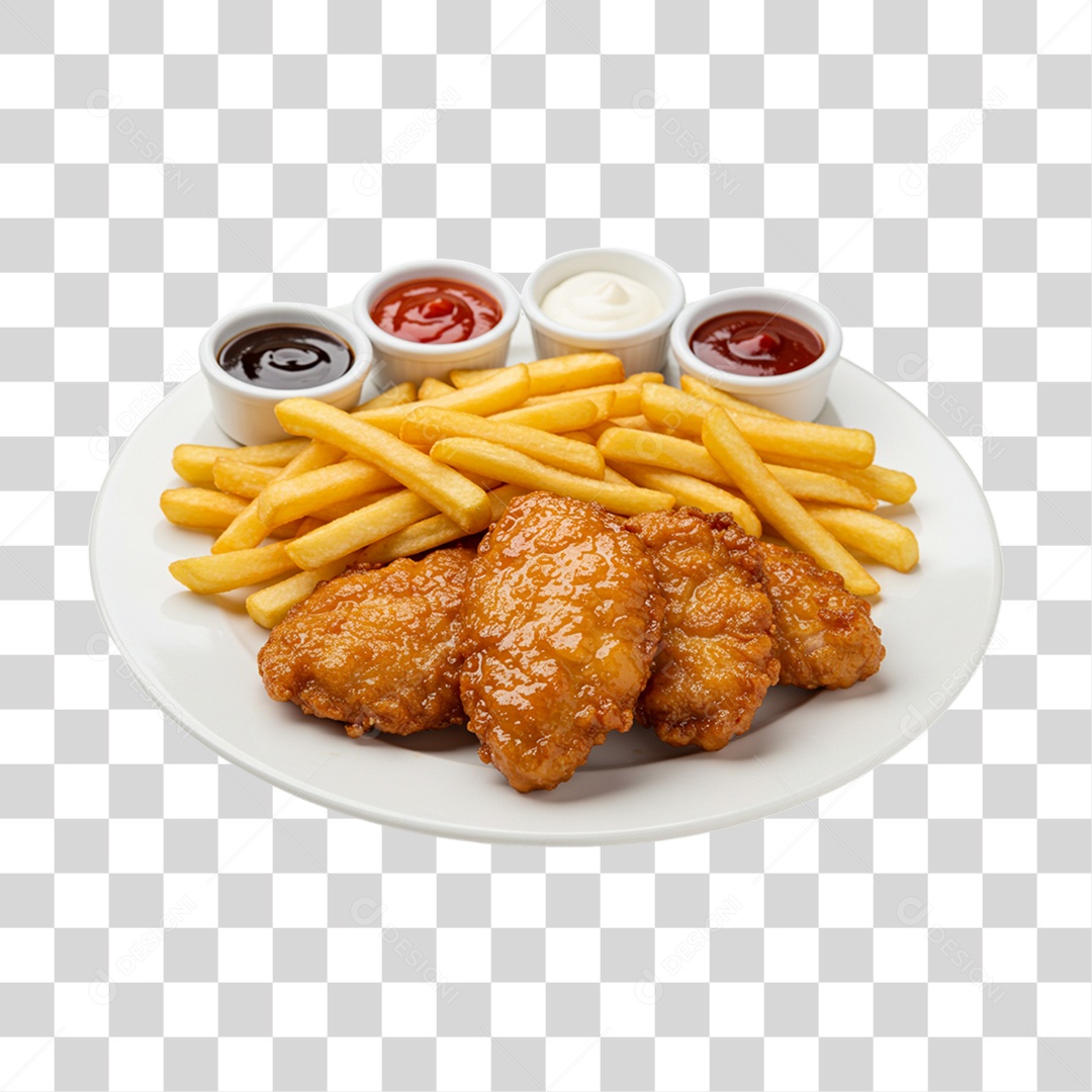 Porção de Batatas Fritas Frango PNG Transparente