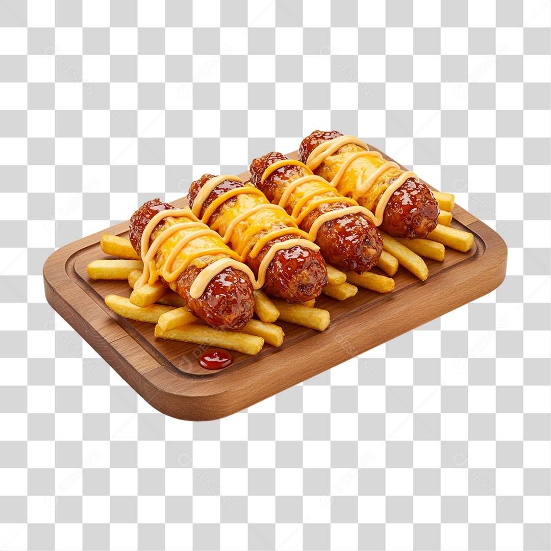 Porção de Batatas Fritas Frango PNG Transparente