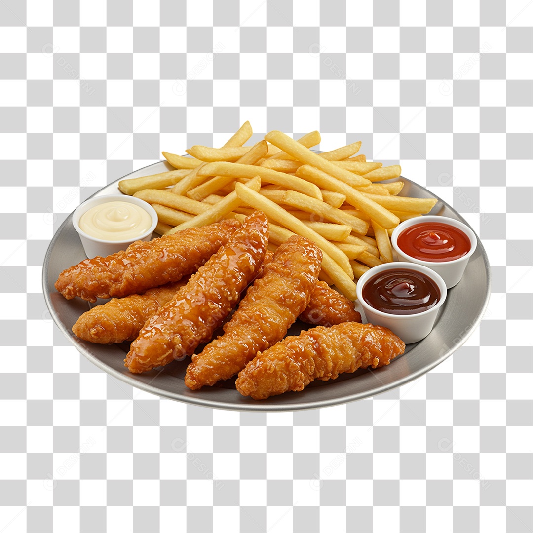 Porção de Batatas Fritas Frango PNG Transparente