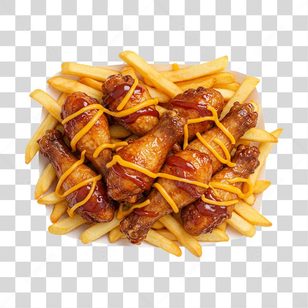 Porção de Batatas Fritas Frango PNG Transparente