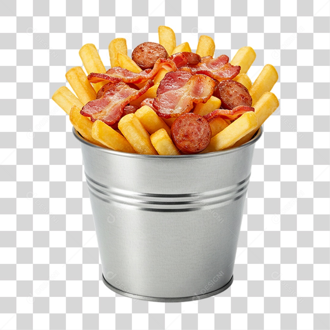 Porção de Batatas Fritas Bacon PNG Transparente