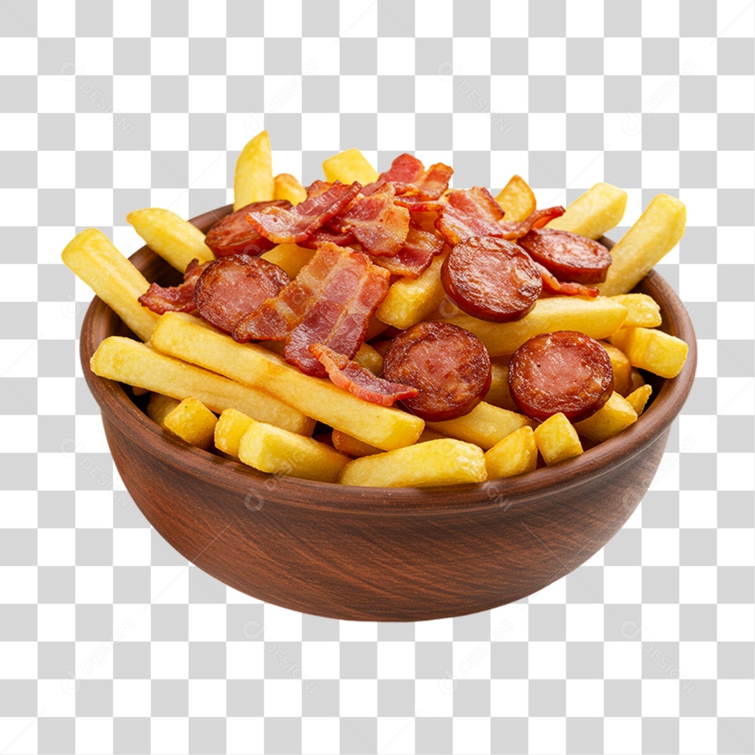 Porção de Batatas Fritas Bacon PNG Transparente
