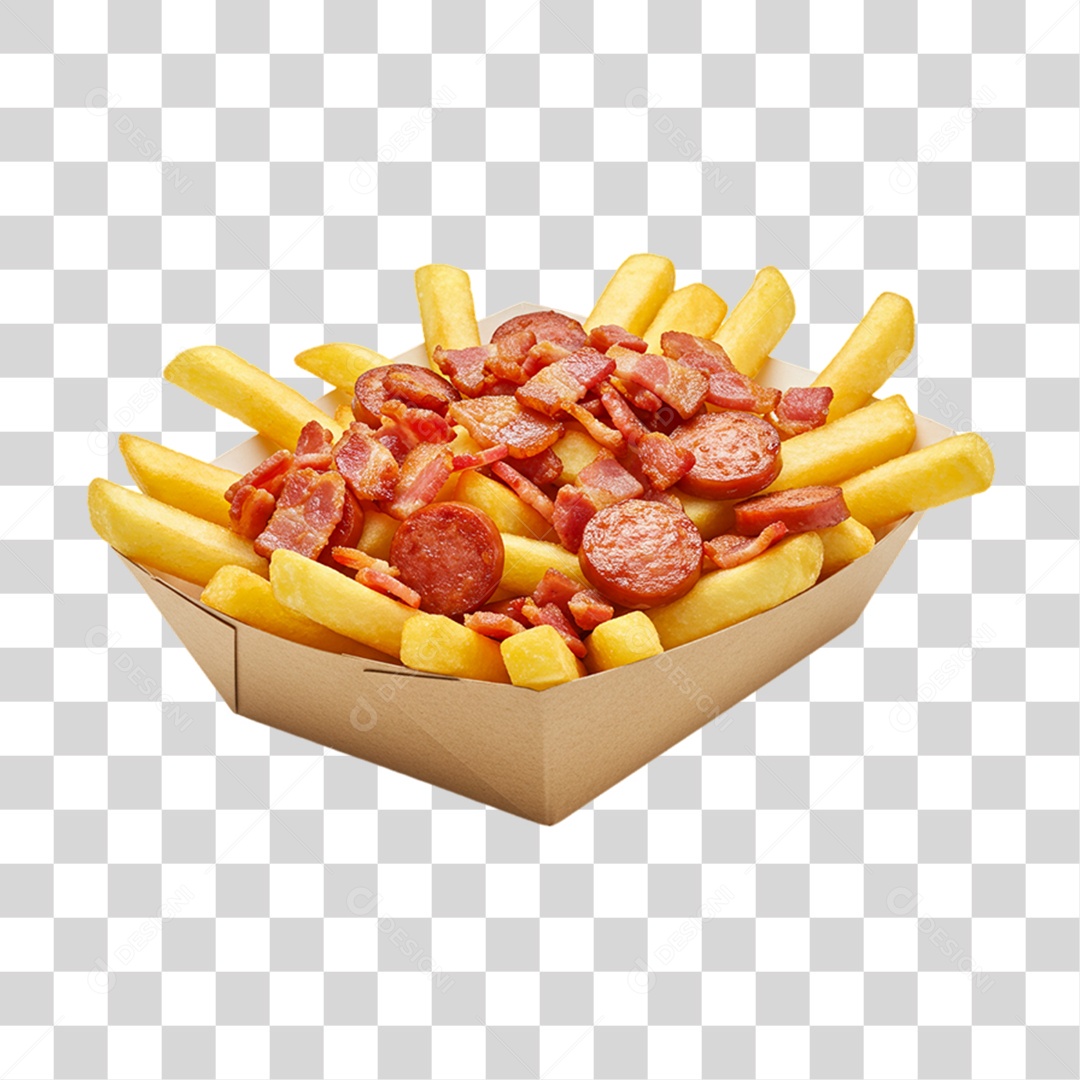 Porção de Batatas Fritas Bacon PNG Transparente