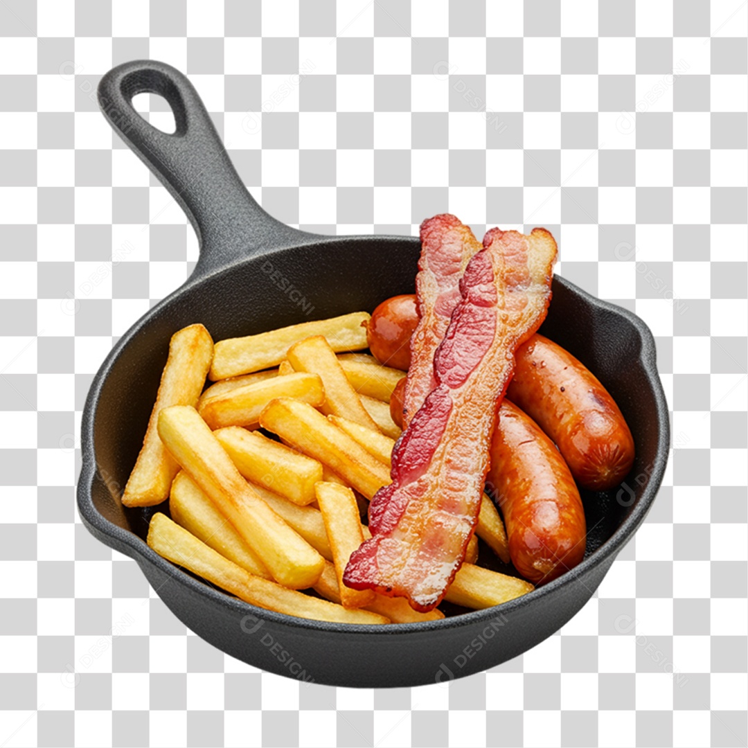 Porção de Batatas Fritas Bacon PNG Transparente