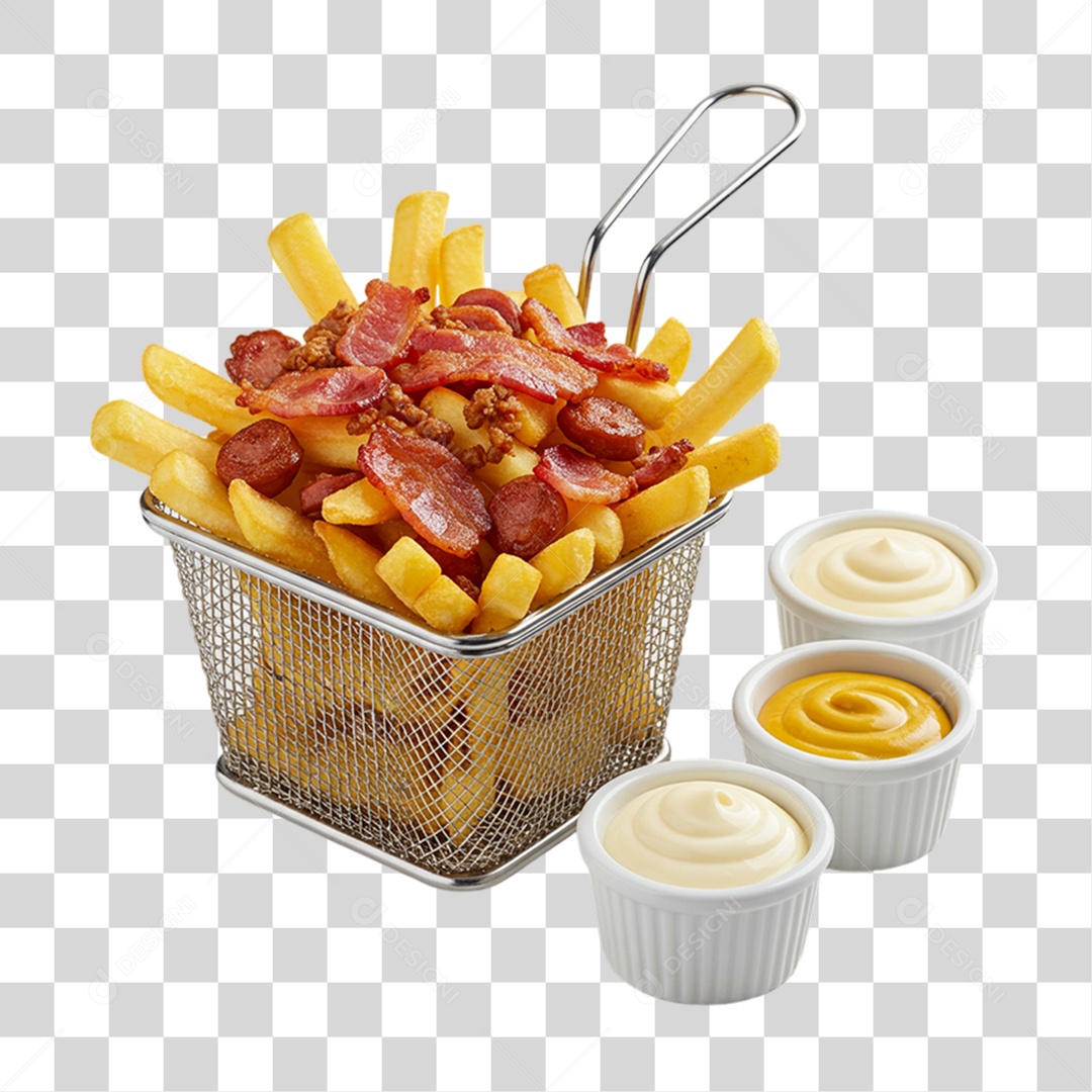 Porção de Batatas Fritas Bacon PNG Transparente