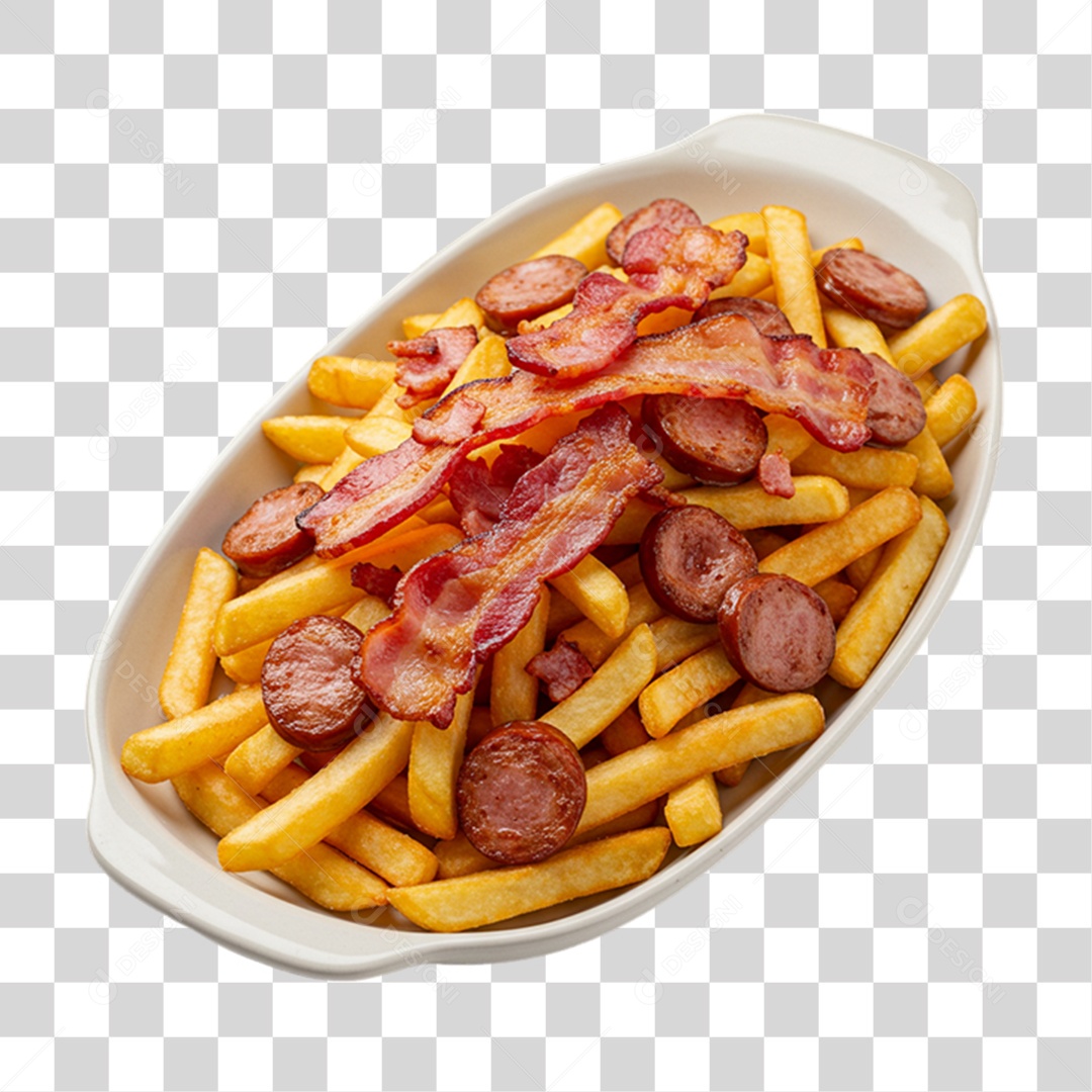 Porção de Batatas Fritas Bacon PNG Transparente