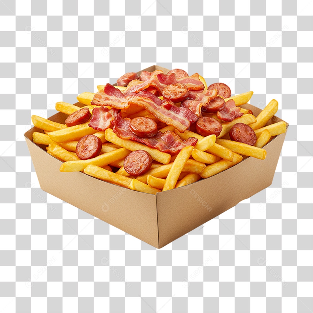 Porção de Batatas Fritas Bacon PNG Transparente