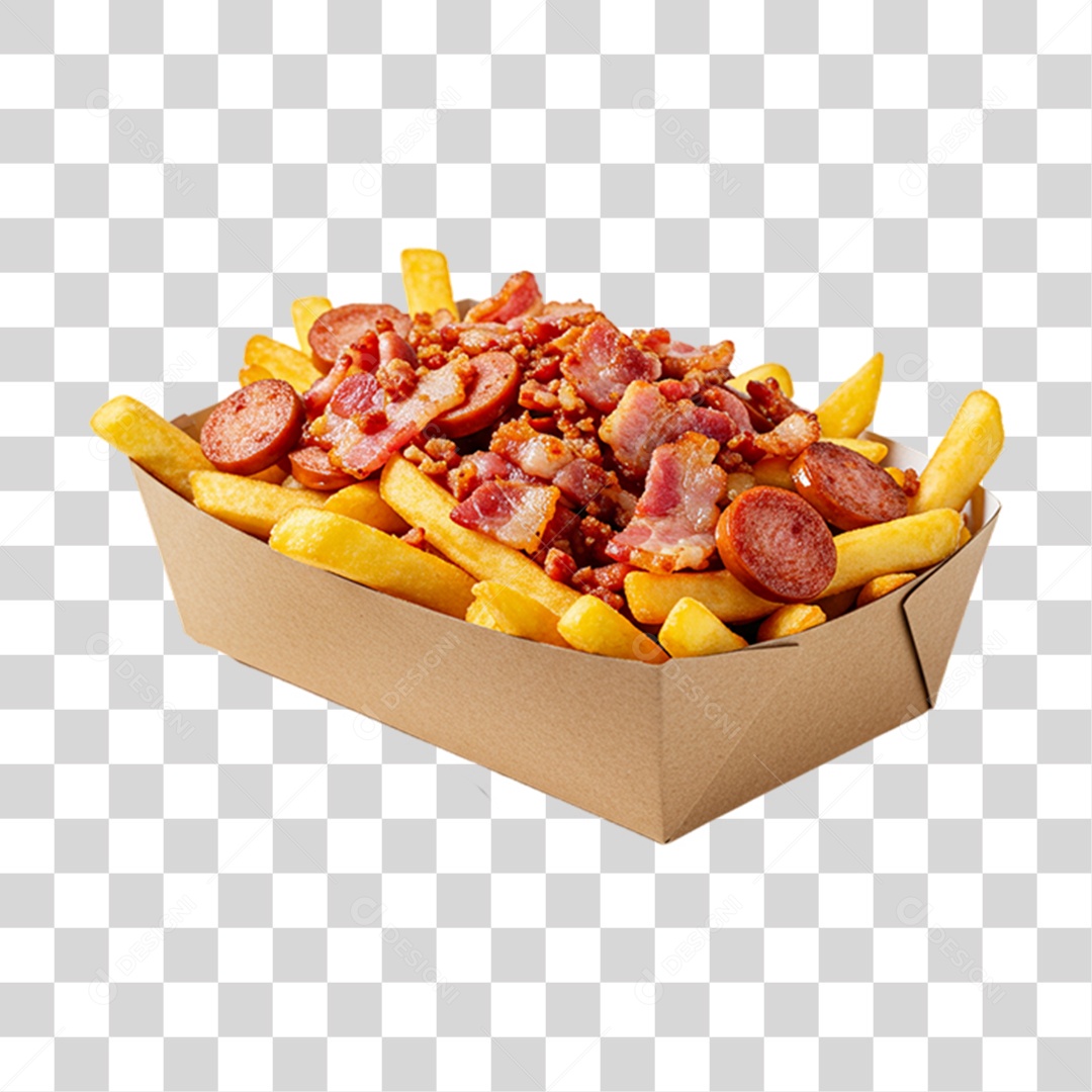Porção de Batatas Fritas Bacon PNG Transparente