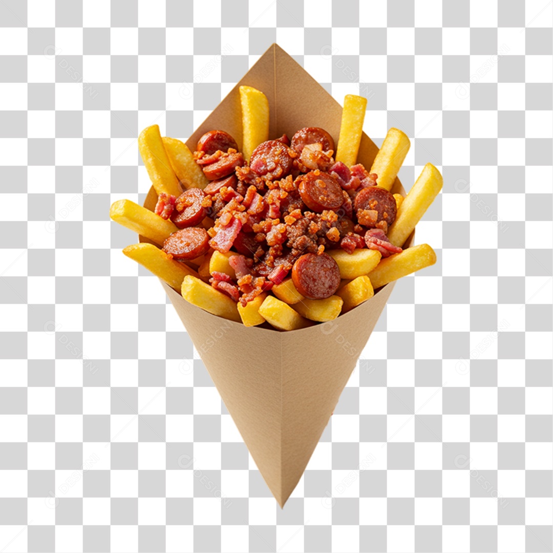 Porção de Batatas Fritas Bacon PNG Transparente
