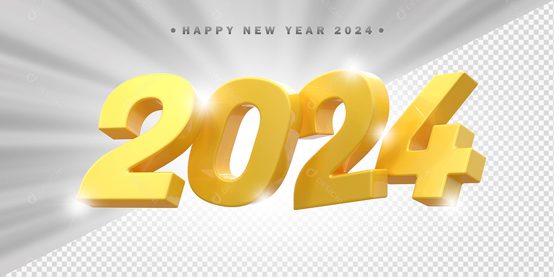 Elemento 3D 2024 Amarelo Para Composição PSD