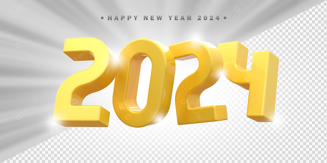 Elemento 3D 2024 Amarelo Para Composição PSD