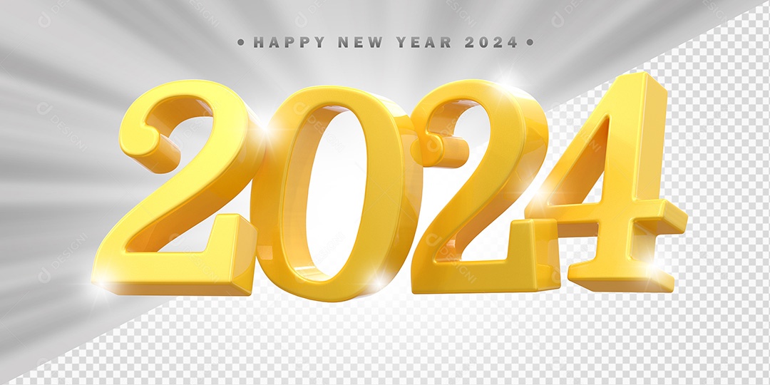 Elemento 3D 2024 Amarelo Para Composição PSD