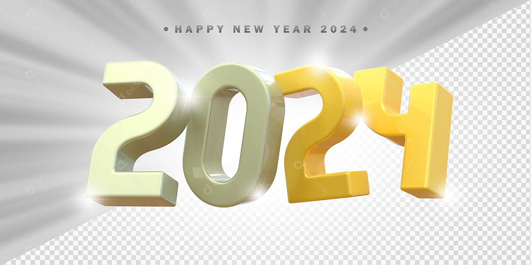 Elemento 3D 2024 Branco e Amarelo Para Composição PSD