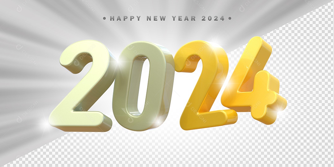 Elemento 3D 2024 Branco e Amarelo Para Composição PSD