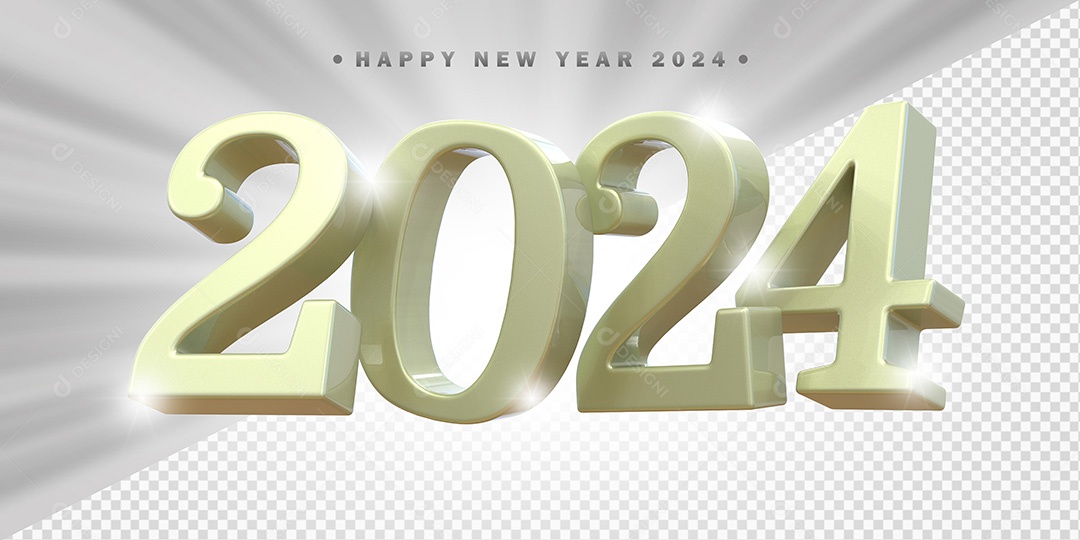 Elemento 3D 2024 Branco Para Composição PSD