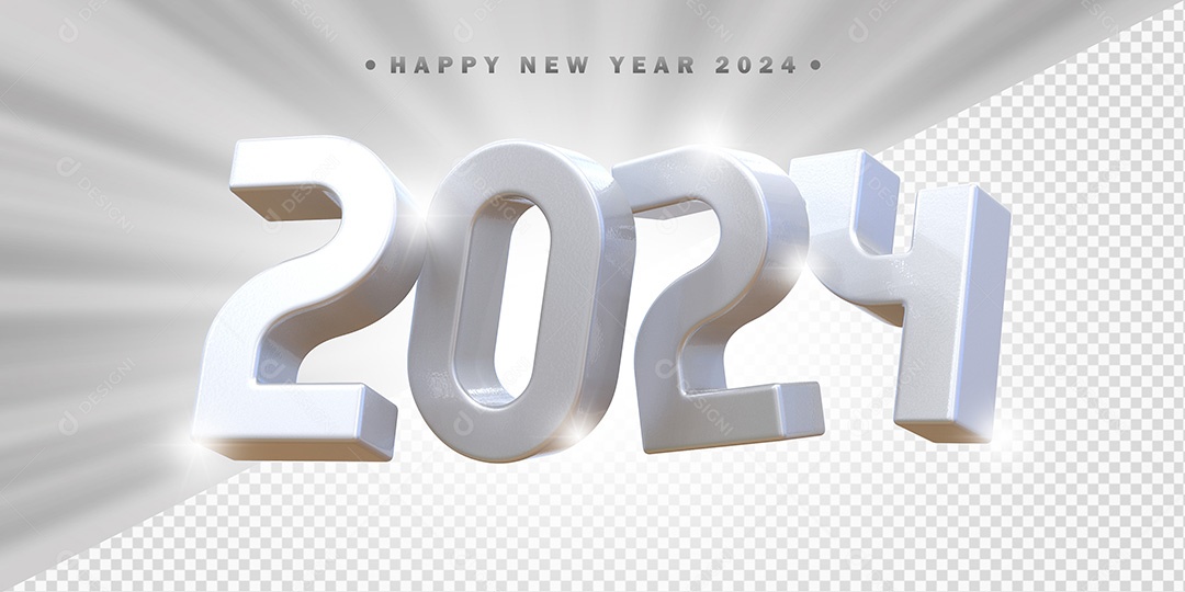 Elemento 3D 2024 Branco Para Composição PSD