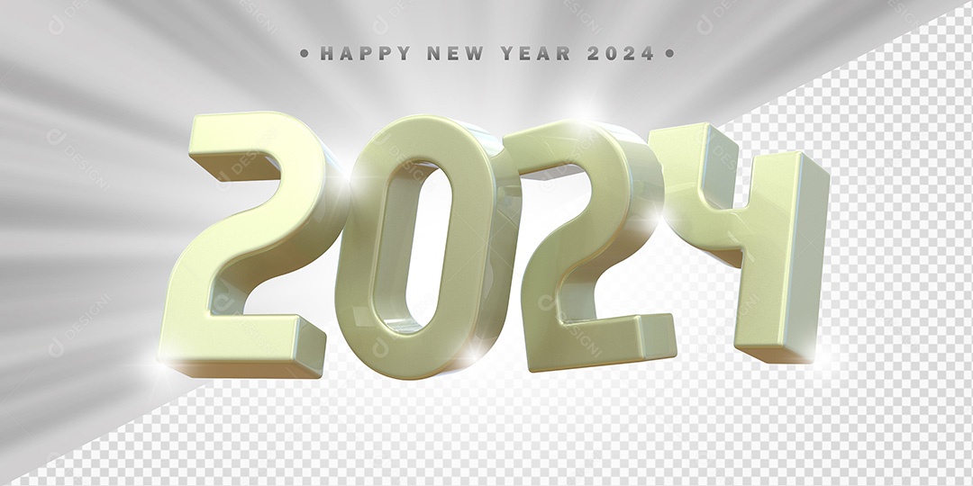 Elemento 3D 2024 Branco Para Composição PSD