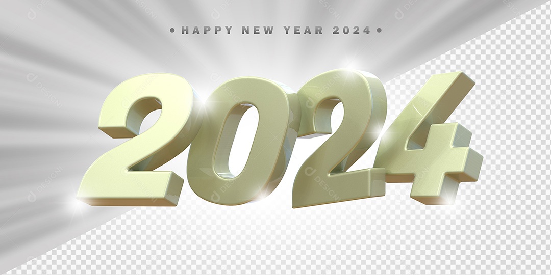 Elemento 3D 2024 Branco Para Composição PSD