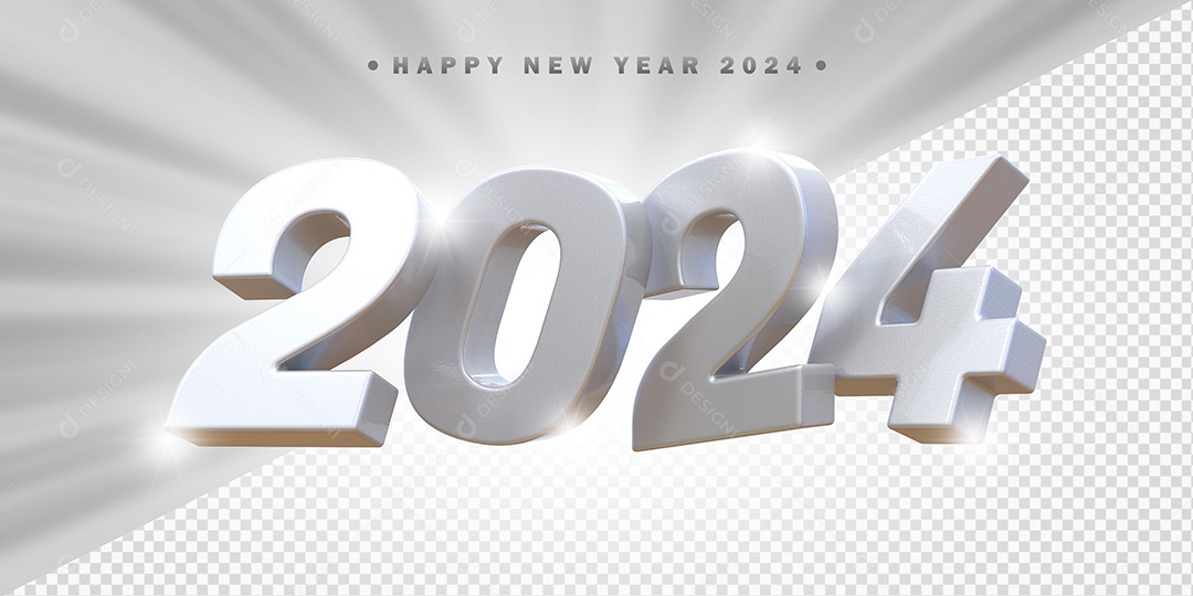 Elemento 3D 2024 Branco Para Composição PSD