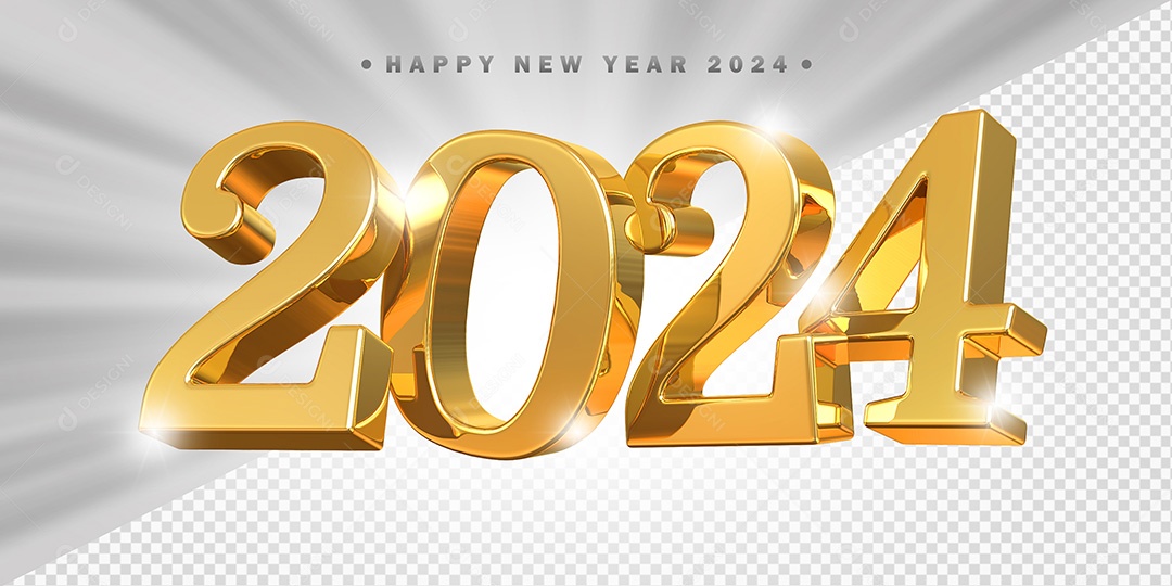 Elemento 3D 2024 Dourado Para Composição PSD