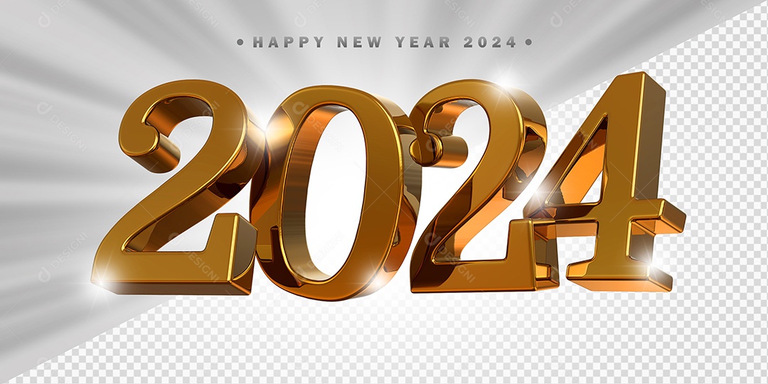 Elemento 3D 2024 Dourado Para Composição PSD