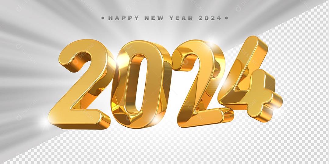 Elemento 3D 2024 Dourado Para Composição PSD