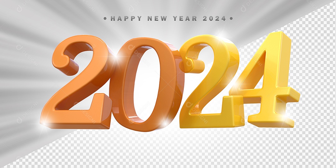 Elemento 3D 2024 Laranja e Amarelo Para Composição PSD