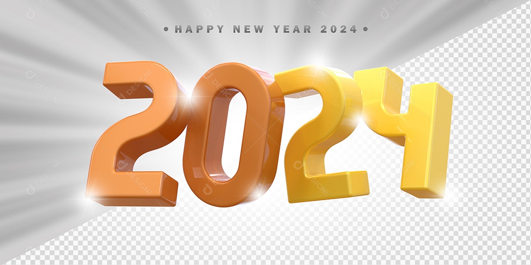 Elemento 3D 2024 Laranja e Amarelo Para Composição PSD