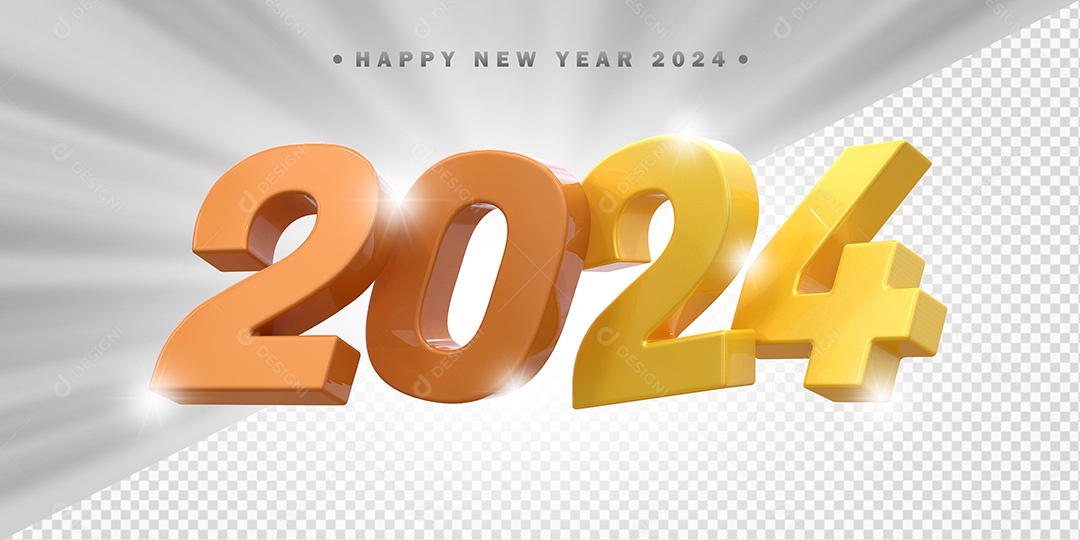 Elemento 3D 2024 Laranja e Amarelo Para Composição PSD