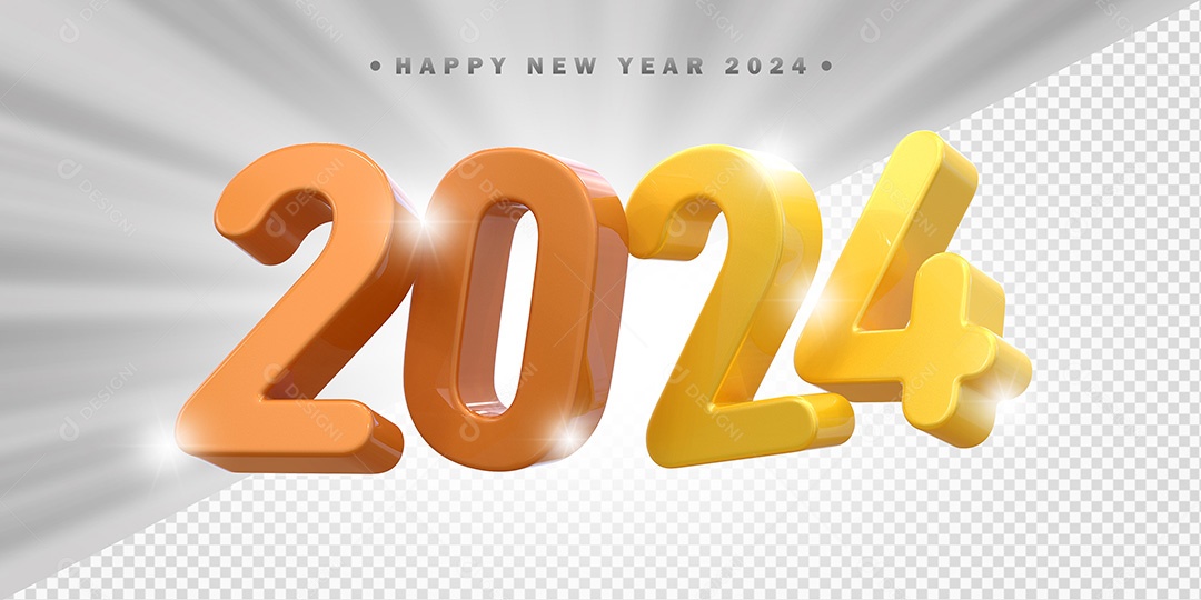 Elemento 3D 2024 Laranja e Amarelo Para Composição PSD