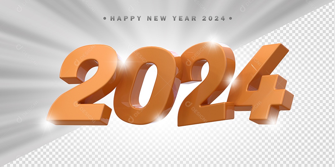 Elemento 3D 2024 Laranja Para Composição PSD