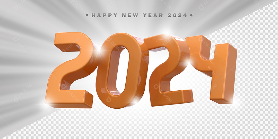 Elemento 3D 2024 Laranja Para Composição PSD