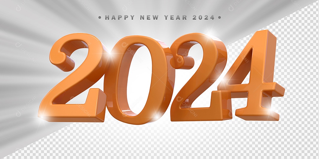 Elemento 3D 2024 Laranja Para Composição PSD