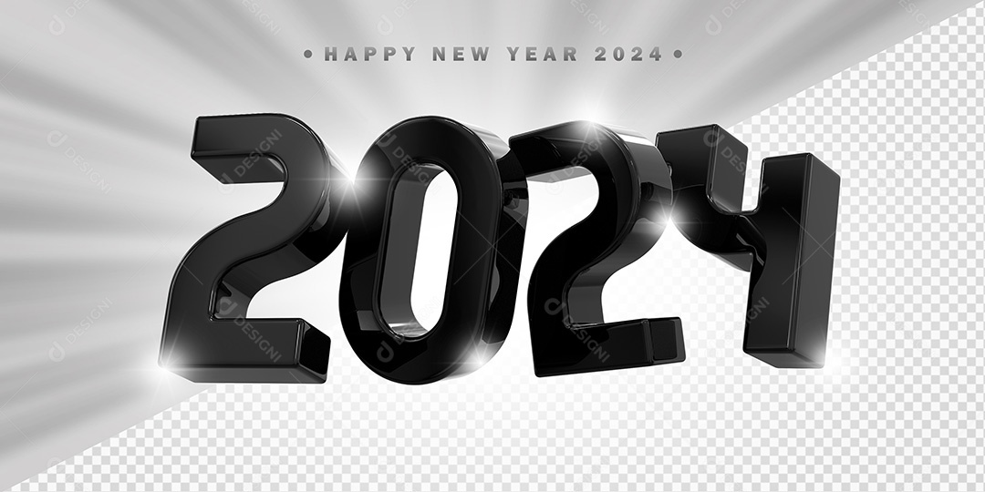 Elemento 3D 2024 Preto Para Composição PSD