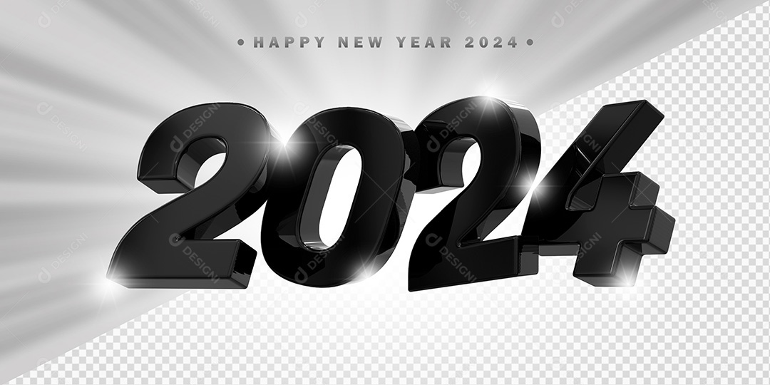 Elemento 3D 2024 Preto Para Composição PSD