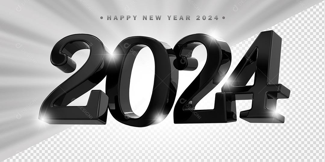 Elemento 3D 2024 Preto Para Composição PSD