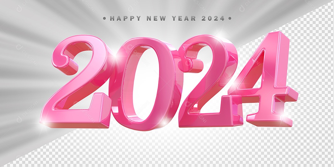 Elemento 3D 2024 Rosa Para Composição PSD