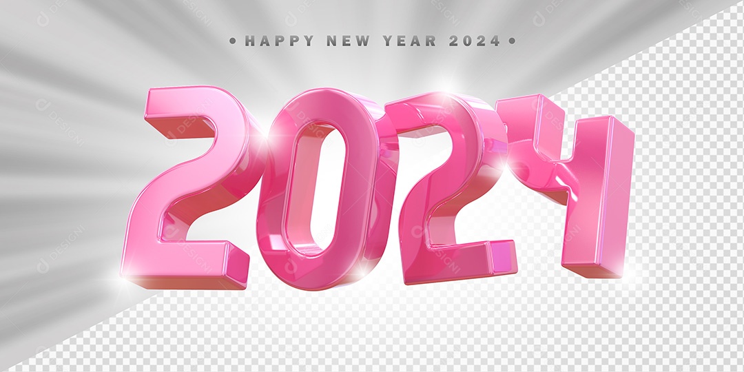 Elemento 3D 2024 Rosa Para Composição PSD