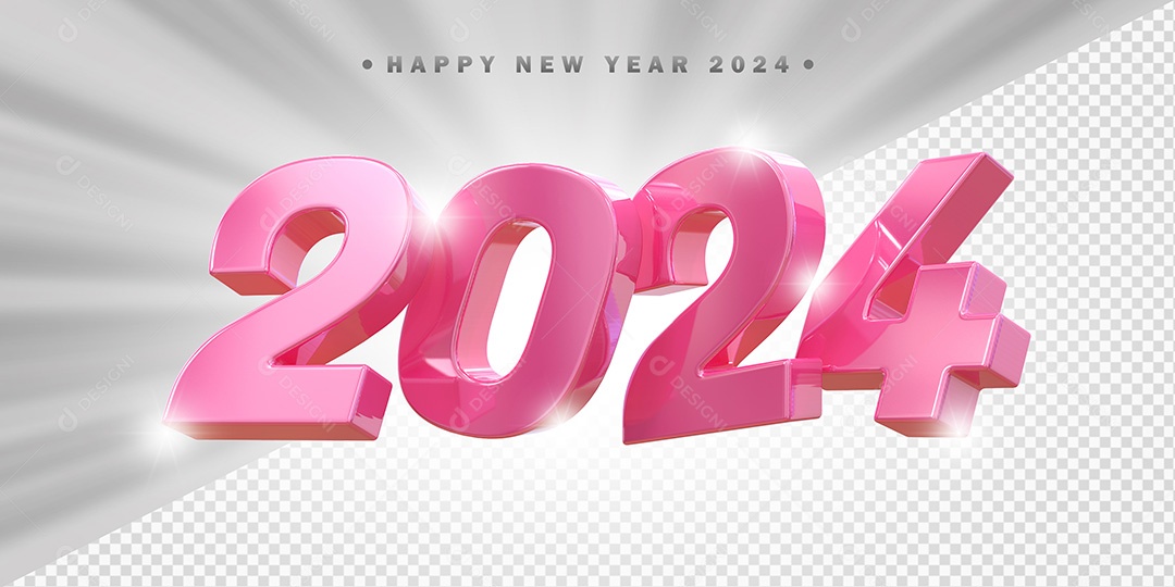 Elemento 3D 2024 Rosa Para Composição PSD