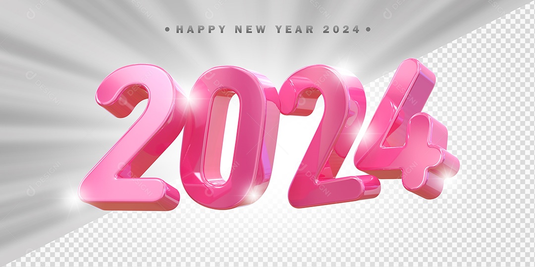 Elemento 3D 2024 Rosa Para Composição PSD