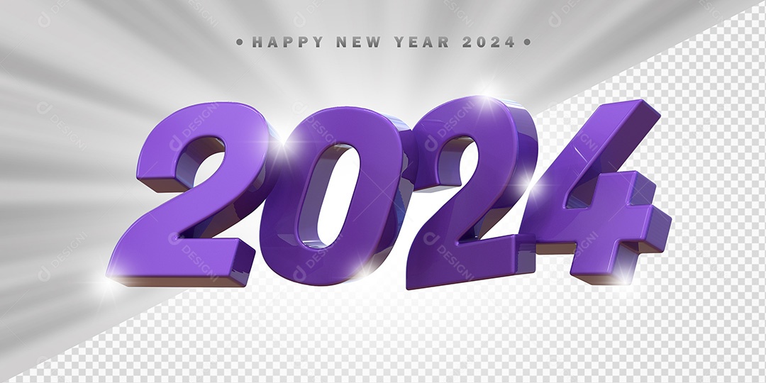 Elemento 3D 2024 Roxo Para Composição PSD