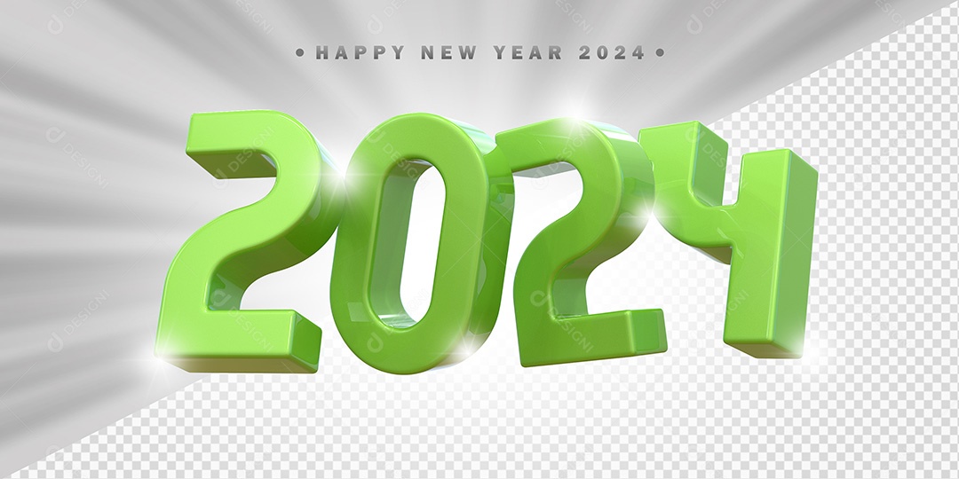 Elemento 3D 2024 Verde Para Composição PSD