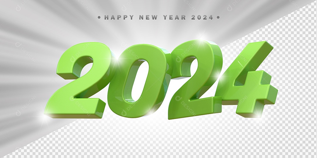 Elemento 3D 2024 Verde Para Composição PSD